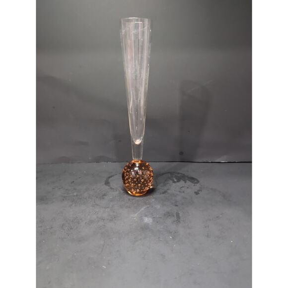 Peach Amber Bullicante Vase, Art Glass Bud Vase, 10", Controlled Bubbles Base - Picture 4 of 9